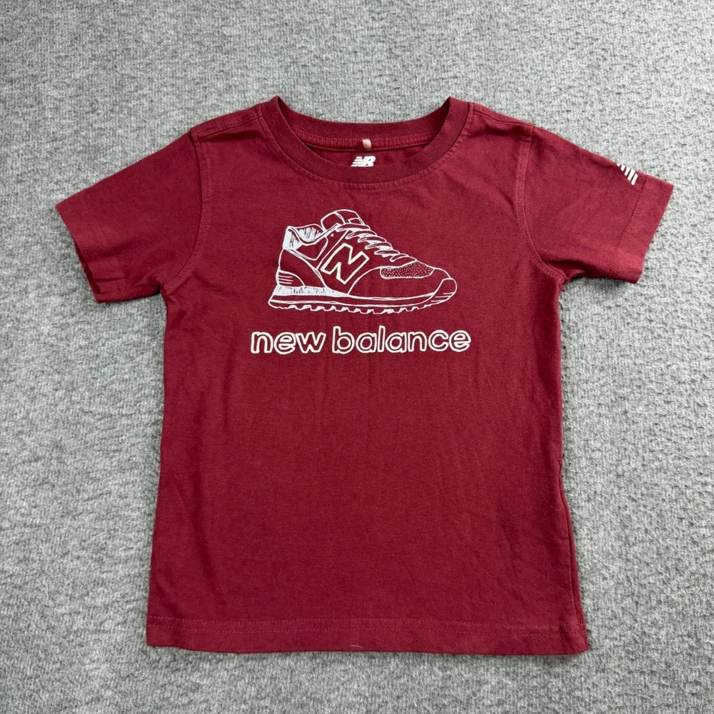 New Balance T-Shirt Kids 4T Burgundy Sneaker Graphic Short Sleeve Tee
